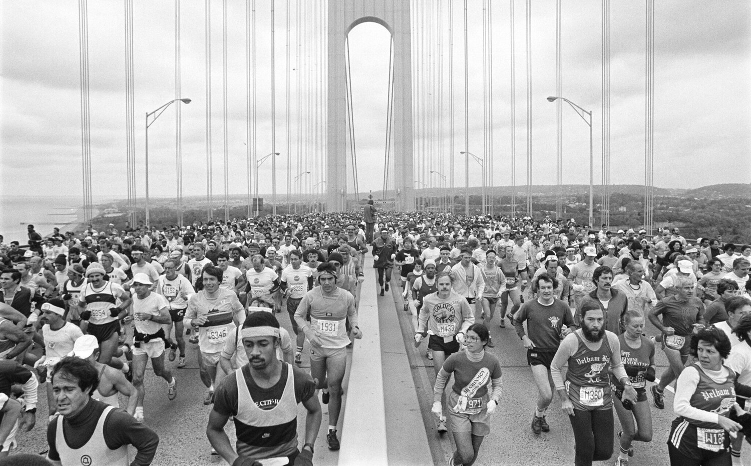 Runners crossing the Verrazzano-Narrows Bridge at the start of the New York City Marathon in 1981.